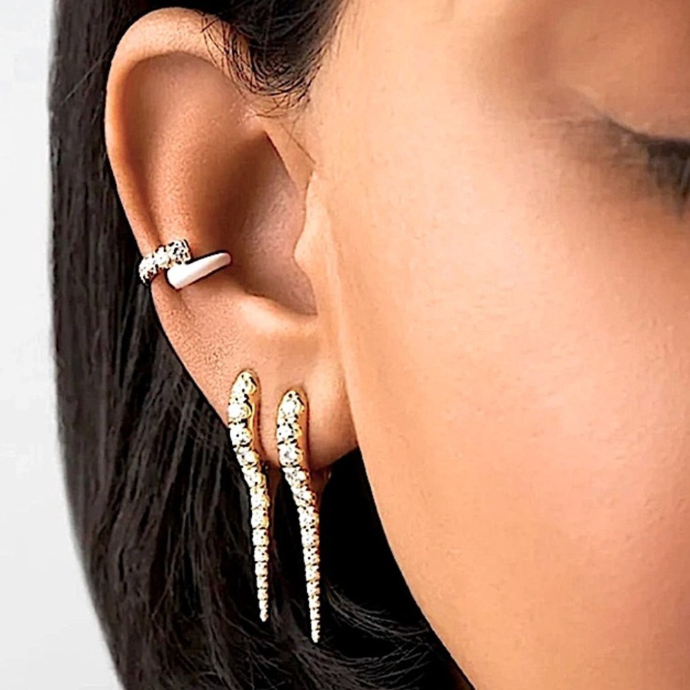 Gold plated Zircon Spiked Earrings, Minimalist, Punk, Hoops Reimagined
